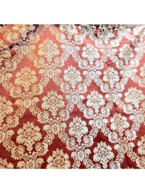 Ruby Red Gold Embroidered Tassled Tablecloth
